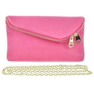 Gold Tone Chain Fuchsia Leatherette Clutch Bag with Chain Strap